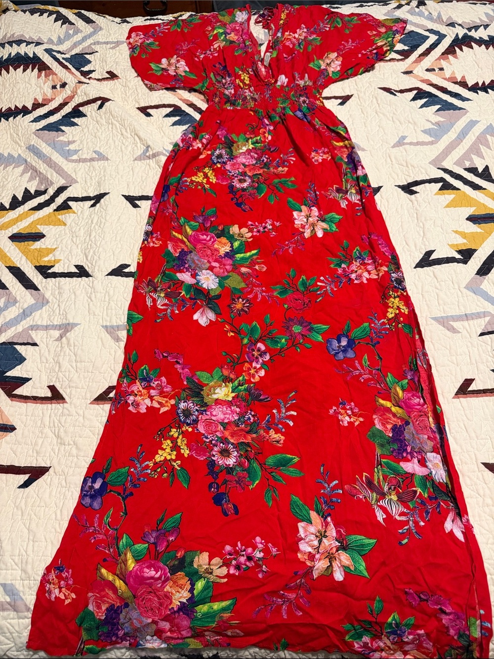 Polagram Red Tropical Floral Dress